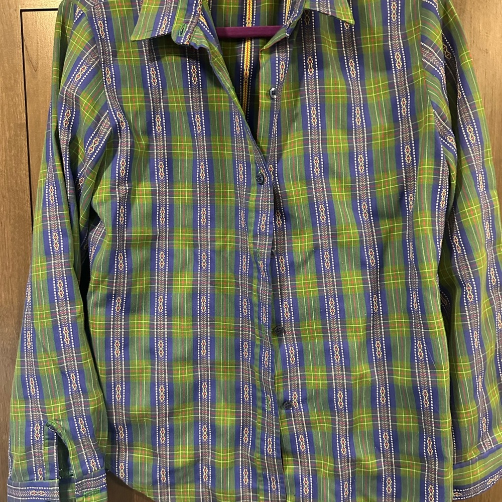 Vibrant Green and Blue Plaid Men's Shirt